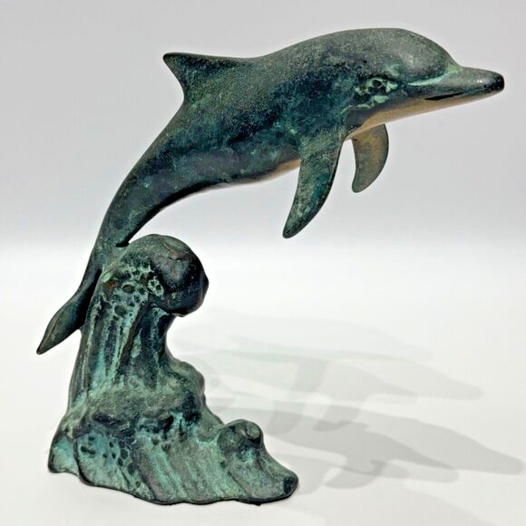 Vintage SPI San Pacific Int'l Bronze Dolphin Statue Sculpture 7.5 Inch Tall (B1) - Picture 1 of 11
